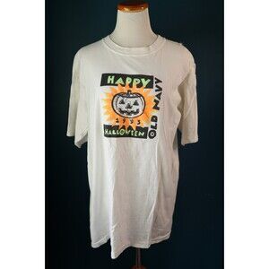 Vintage Old Navy Happy Halloween Jack O Lantern 1995 Shirt White Single Stitch L